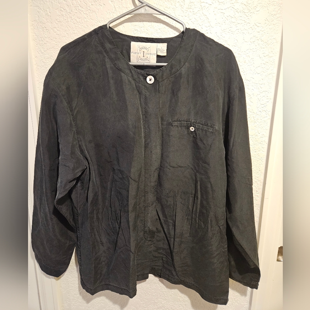 Black Silk Blouse Basic First Issue Size L